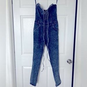 Acid Wash Denim Tube Jumpsuit